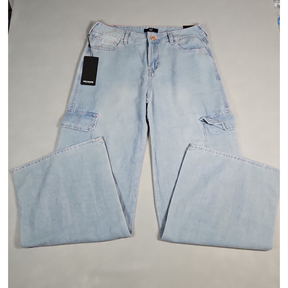 True Religion Womens Light Wash Bobbi Baggy Cargo Jeans Size 29 NWT